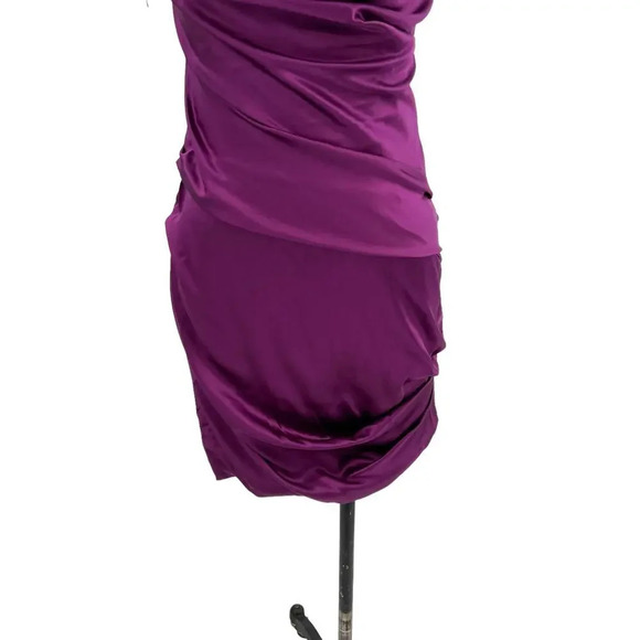 Vera Wang Bodycon Mini Dress Sleeveless Satin Tie Sleeve Draped Purple‎ Size 2 - Picture 5 of 14